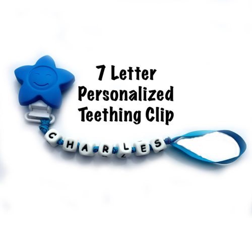 Blue Silicone Personalized Teething Pacifier Clip