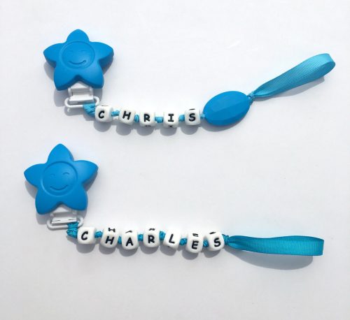 blue personalized teething clip