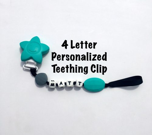 Personalized Teething Teal Pacifier Clip