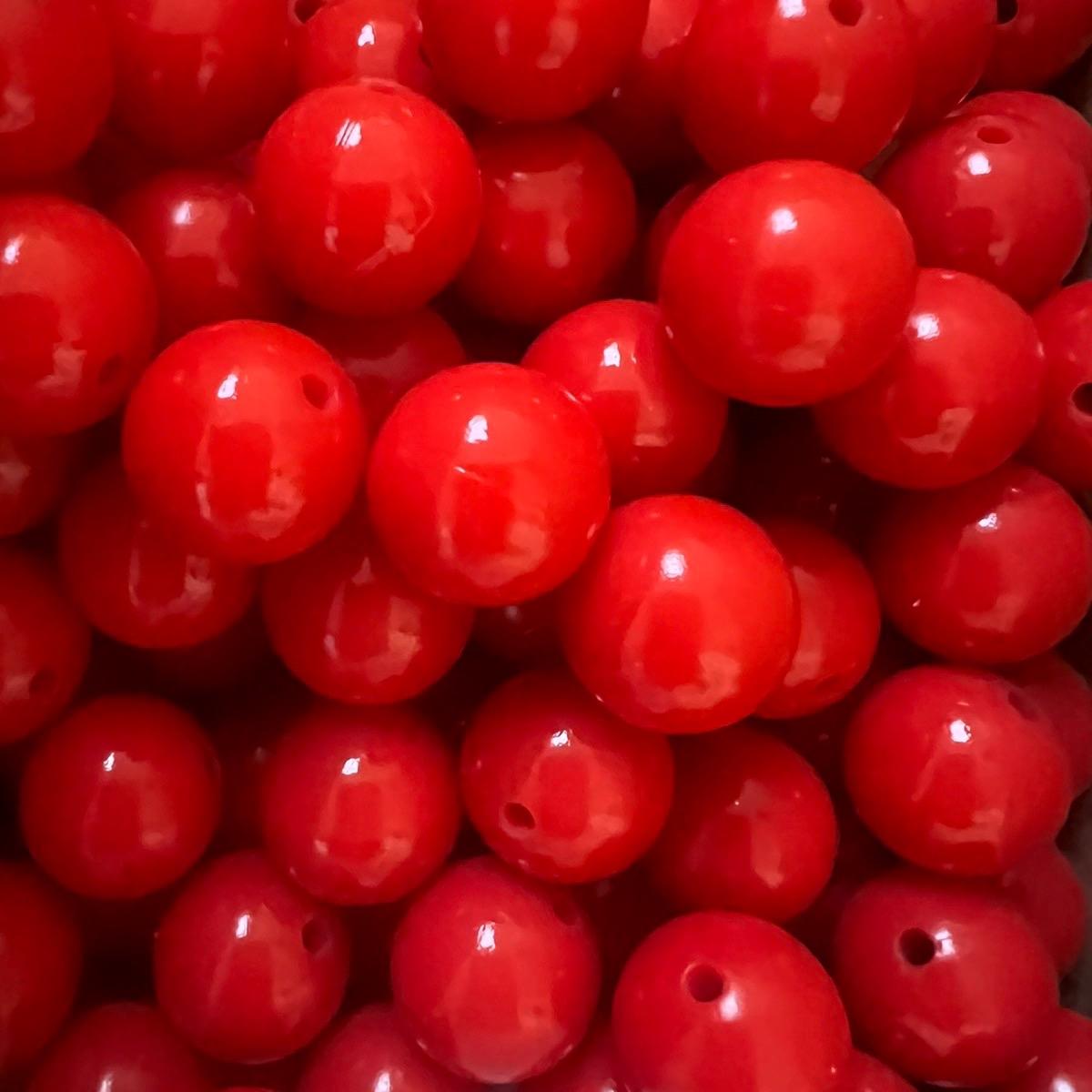15mm glossy red beads