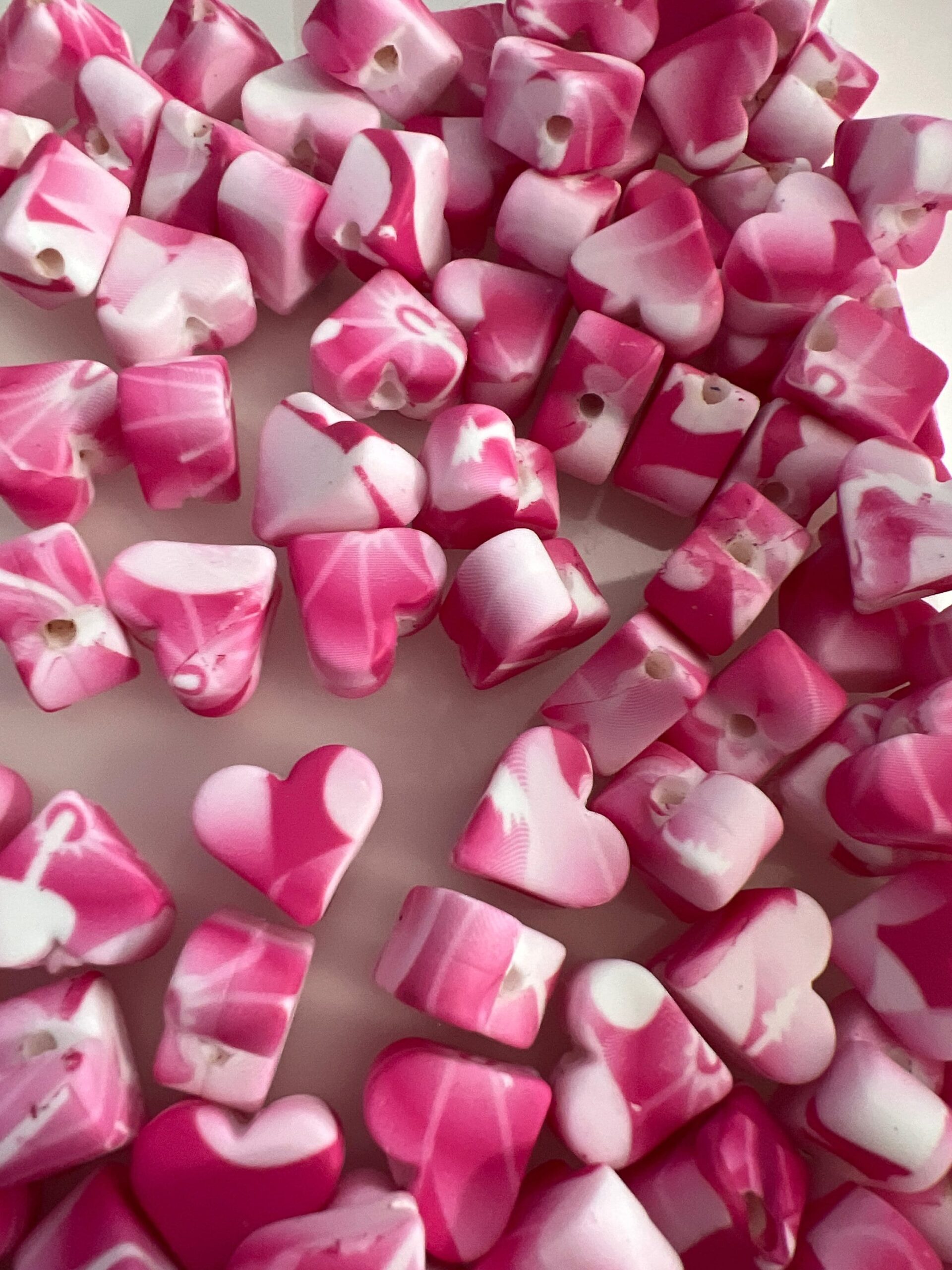 Silicone Small Pink Printed Heart Beads