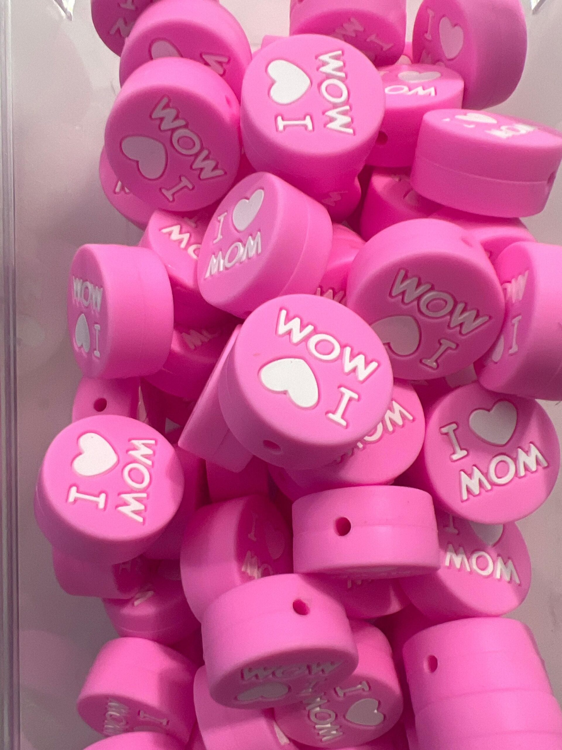 Silicone Pink I Love Mom Beads