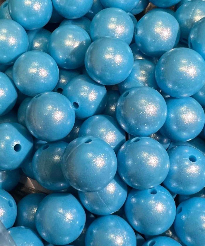 Silicone 15mm Blue Metallic Round shaped Beads