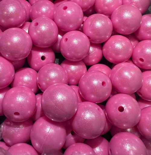 Silicone 15mm Pink Metallic Round shaped Beads