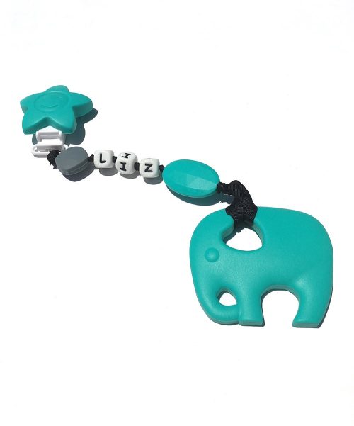 Teal Elephant teething Clip