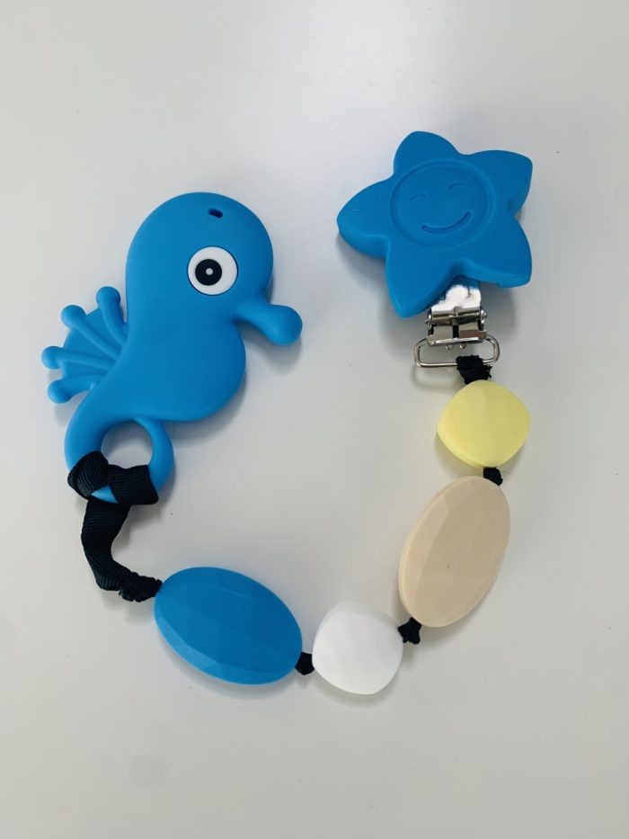 blue seahorse teething clips