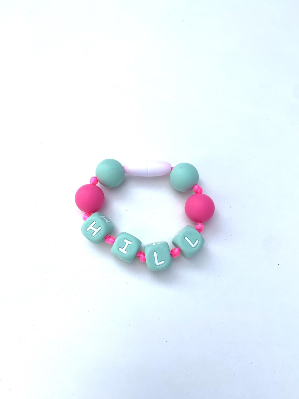 Pink and Mint Personalized teething bracelet