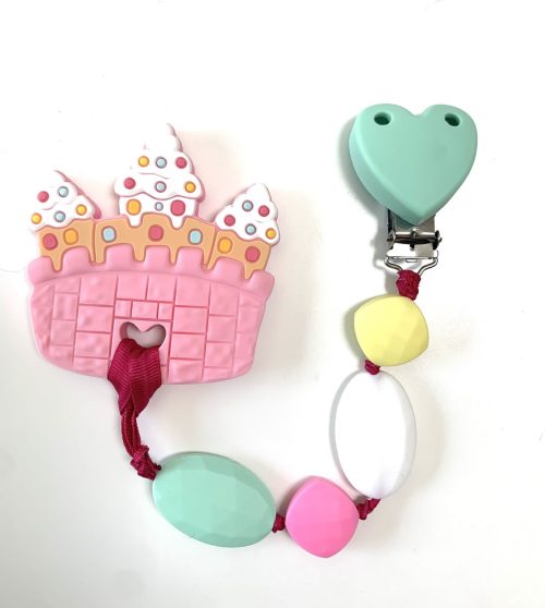 pink castle teething clip