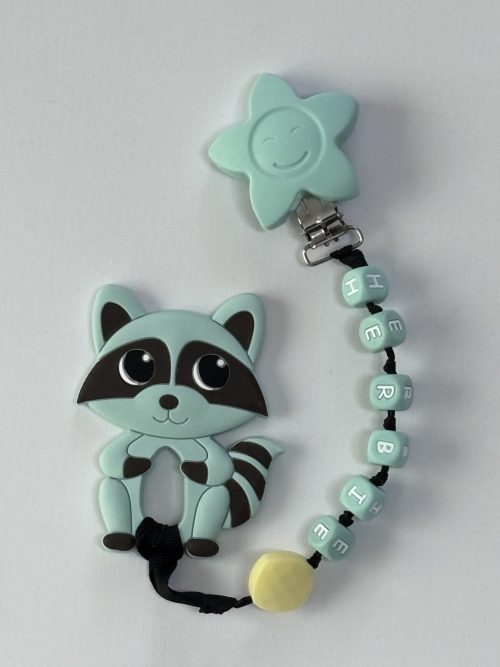 Mint Raccoon Teething Clip