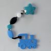 blue train teething clip