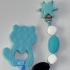 beaded teal raccoon teething clip