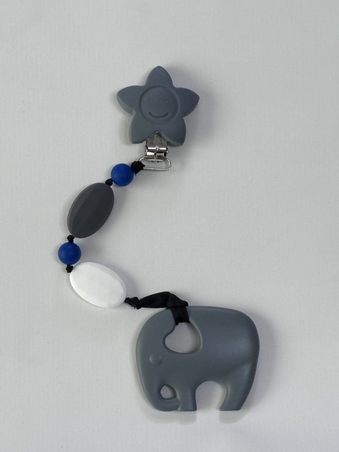 grey elephant teething clip