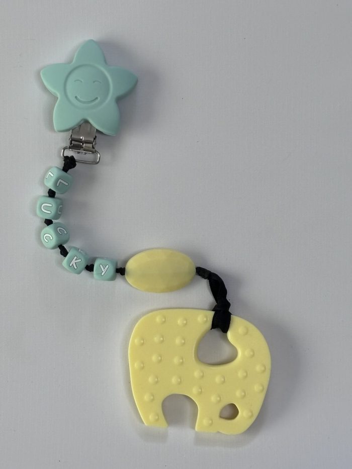 Yellow Personalized Elephant teething Clip