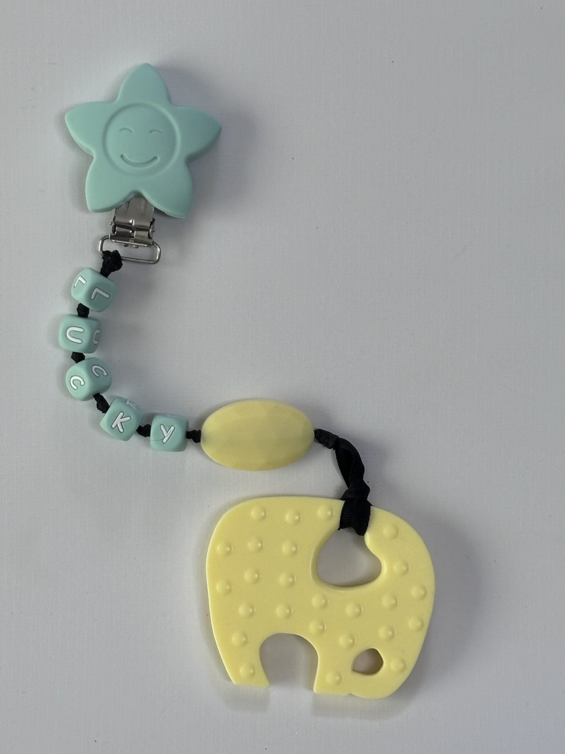Yellow Personalized Elephant teething Clip