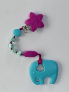 Teal Personalized Elephant Teething clip