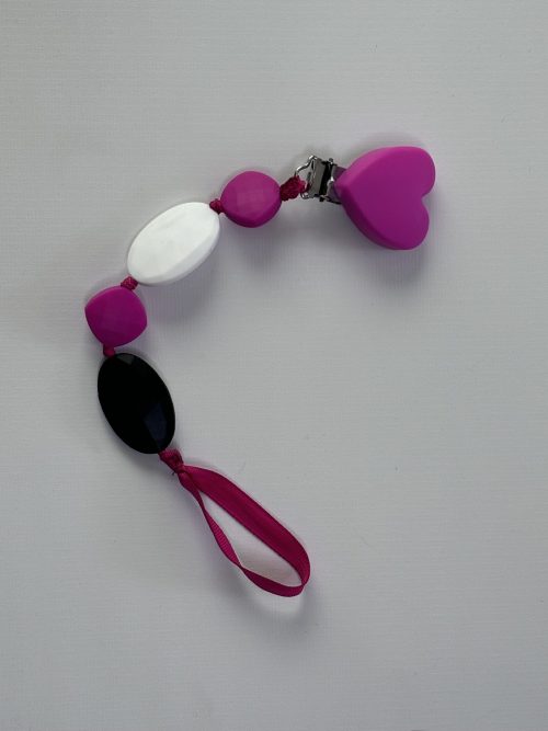 pink heart teething clip