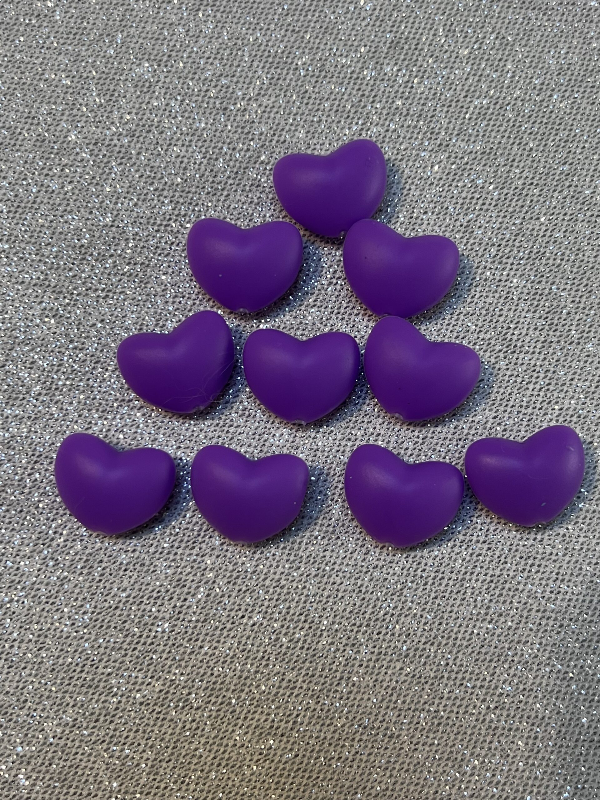 Silicone Big Purple Heart Beads, Heart Shaped beads