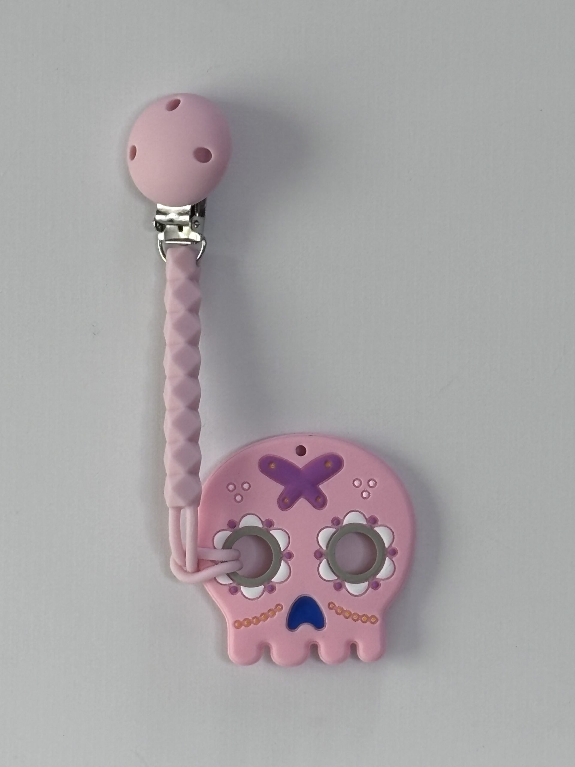 Pink Skull Teething Clip Set