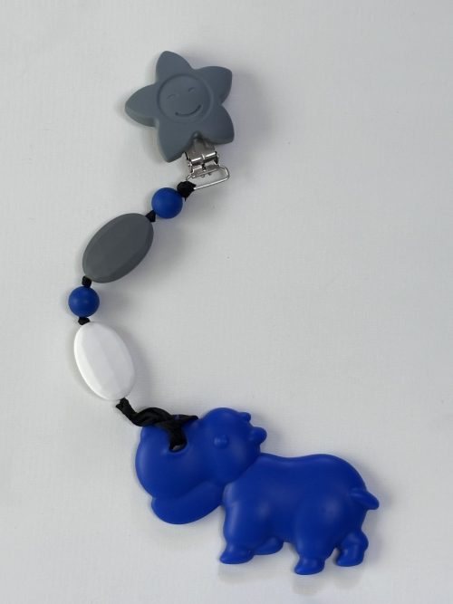 Navy Blue Hippo teething Clip