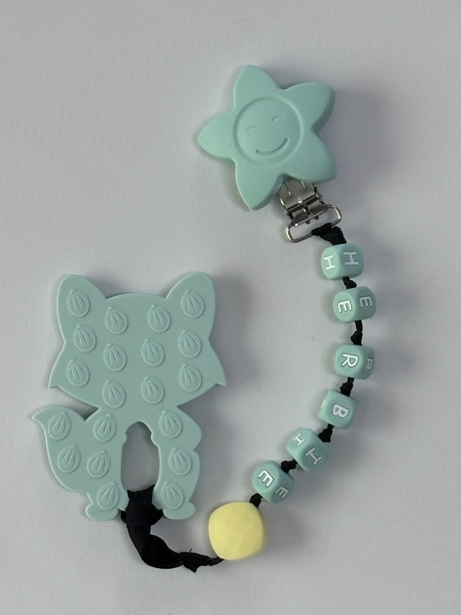 Mint Raccoon Teething Clip