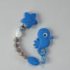 Blue personalized wooden letter seahorse teething clip