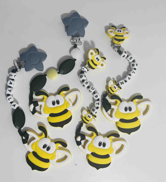 silicone personalized bee teething clips