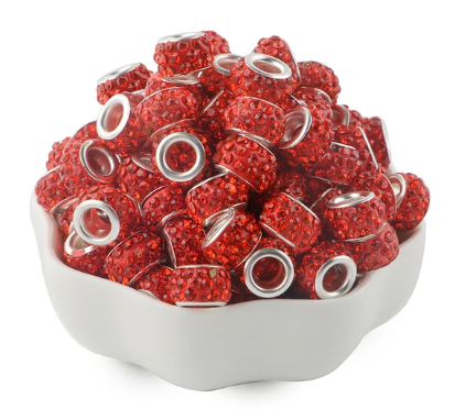 red rhinestone spacer beads