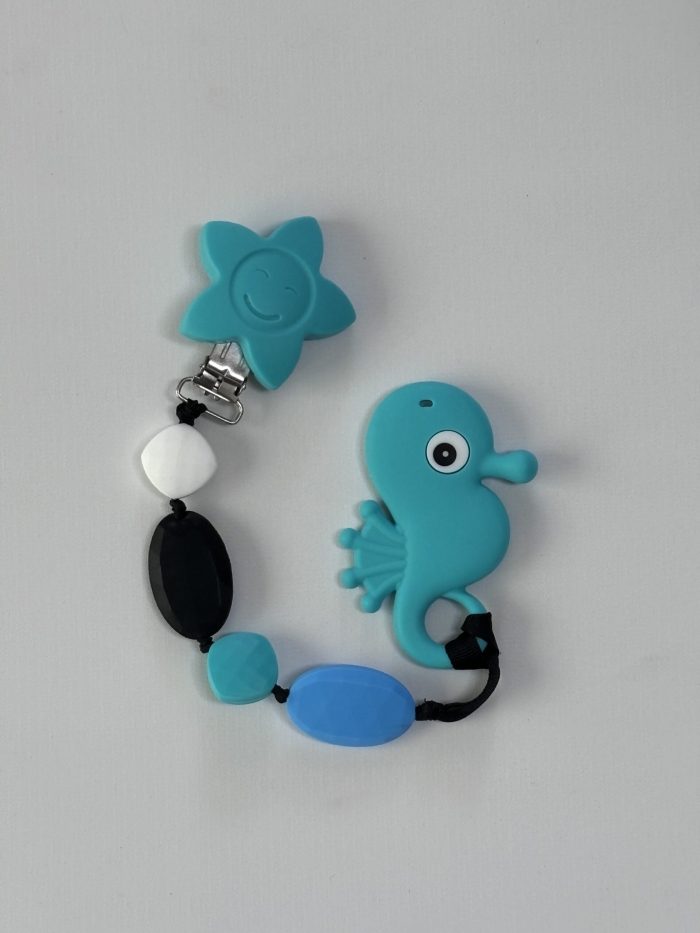 Teal Seahorse Teething Clip