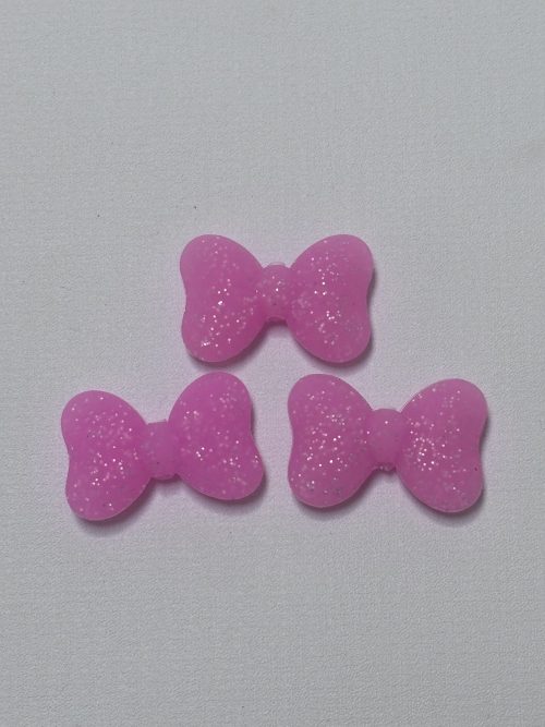 Silicone Glitter Pink Bow Beads