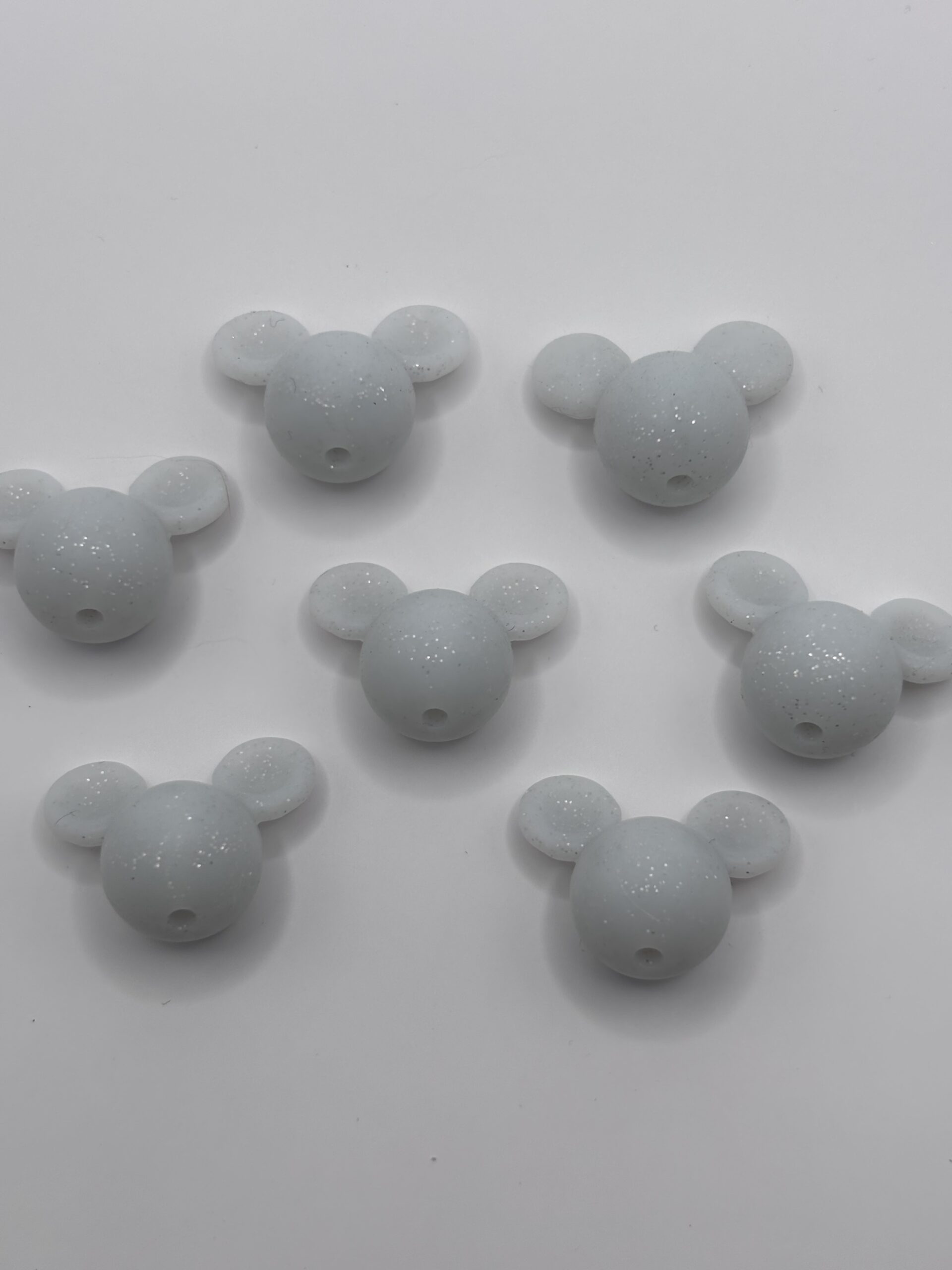 Silicone 12mm Grey Glitter Mickey Beads