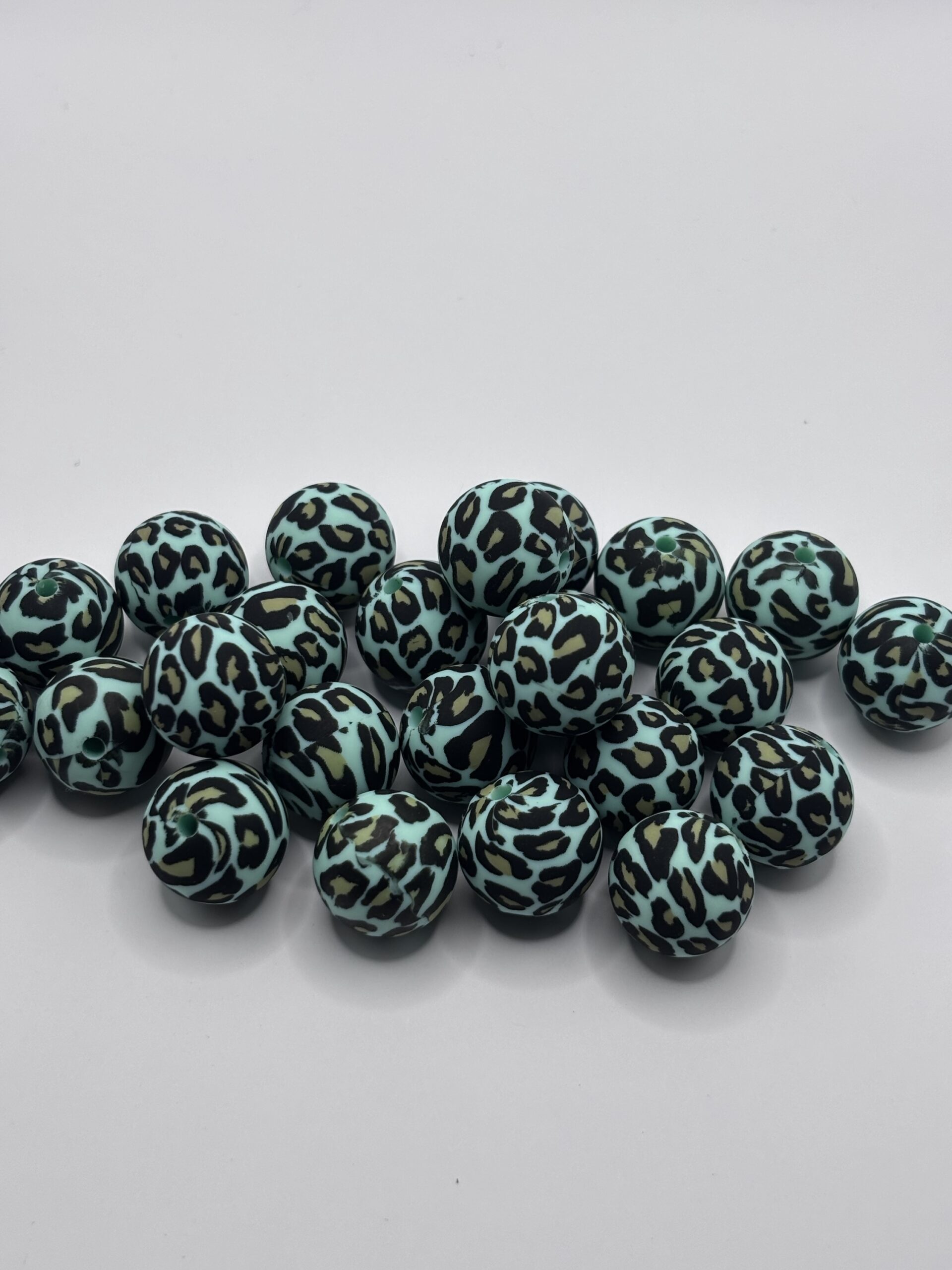 15MM Mint Round Leopard Beads