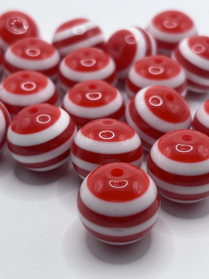 20mm White and Red Acrylic Beads