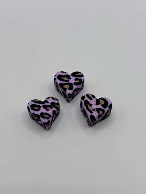 Silicone Pink Leopard Print heart Beads