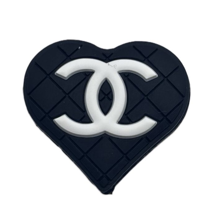 Silicone Black and White Chanel Heart beads