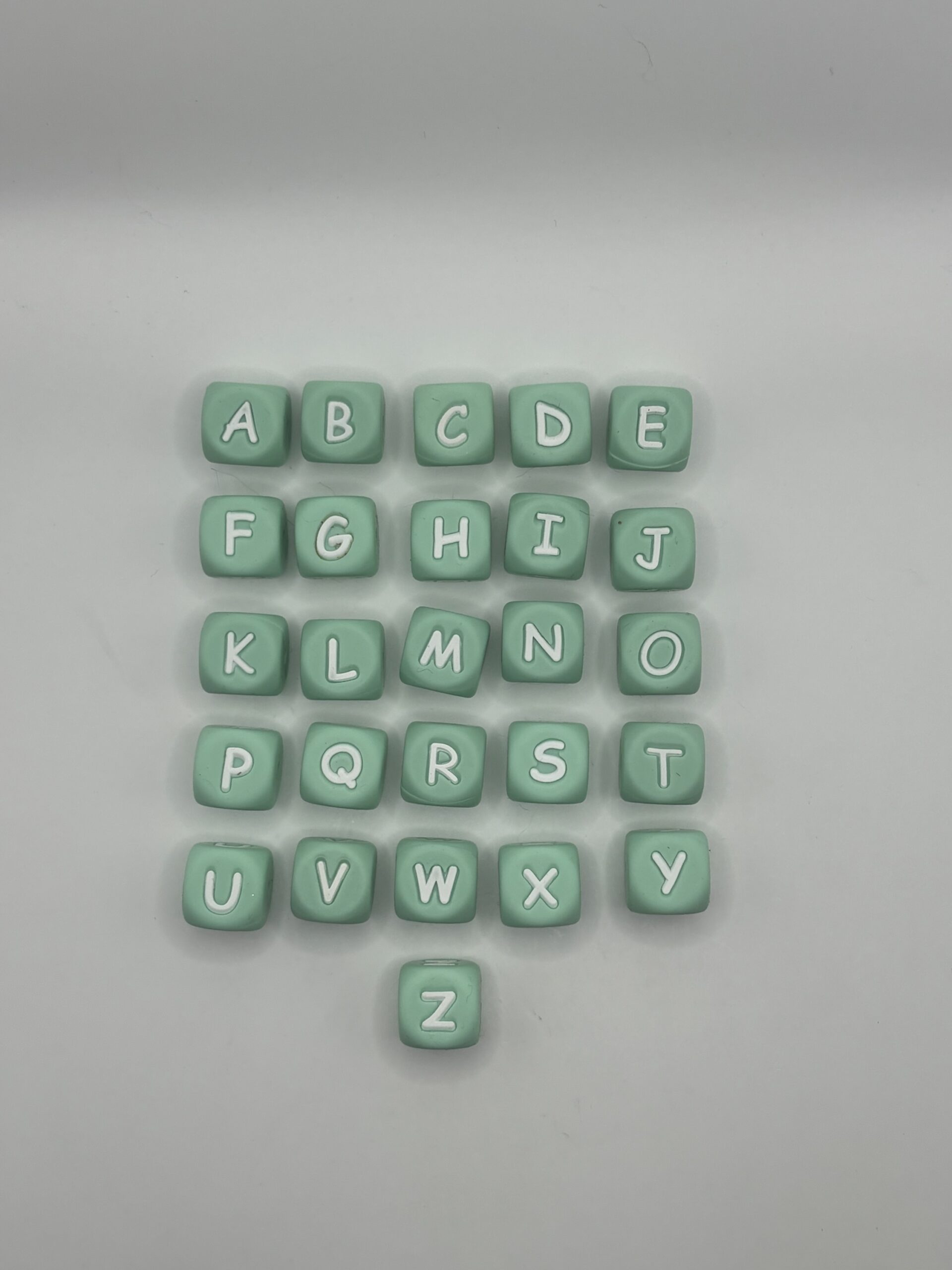 silicone 12mm mint letter beads