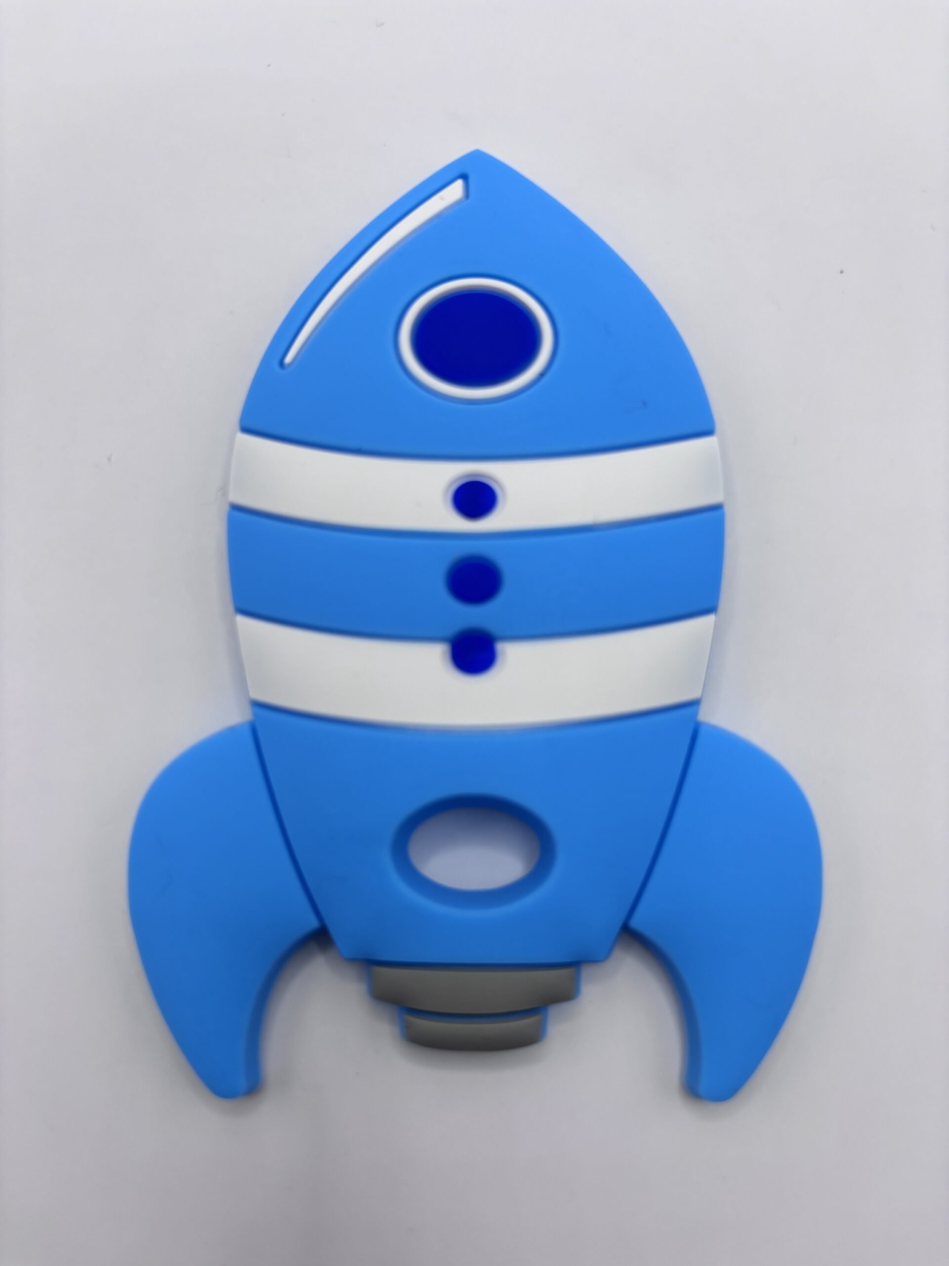 Silicone Blue Rocket Ship Teething Pendant