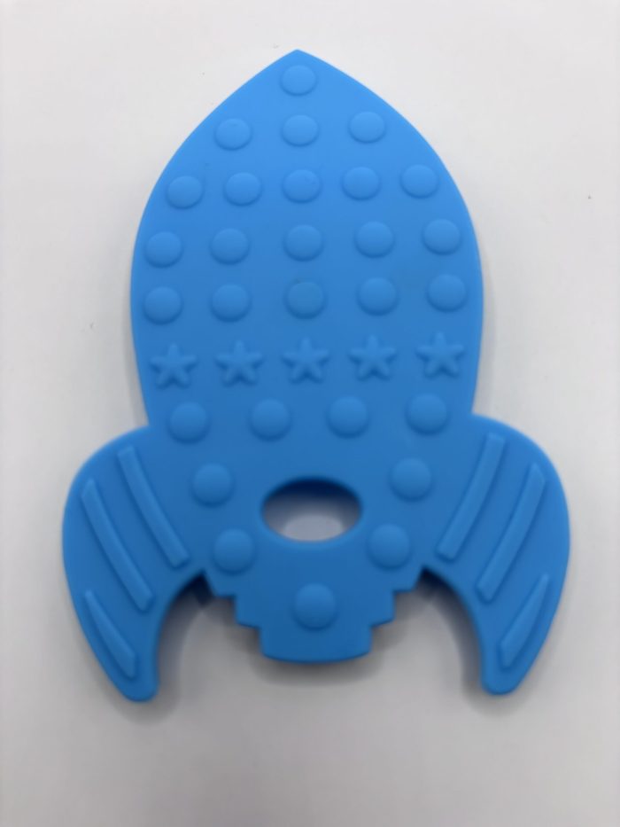 Silicone Blue Rocket Ship Teething Pendant