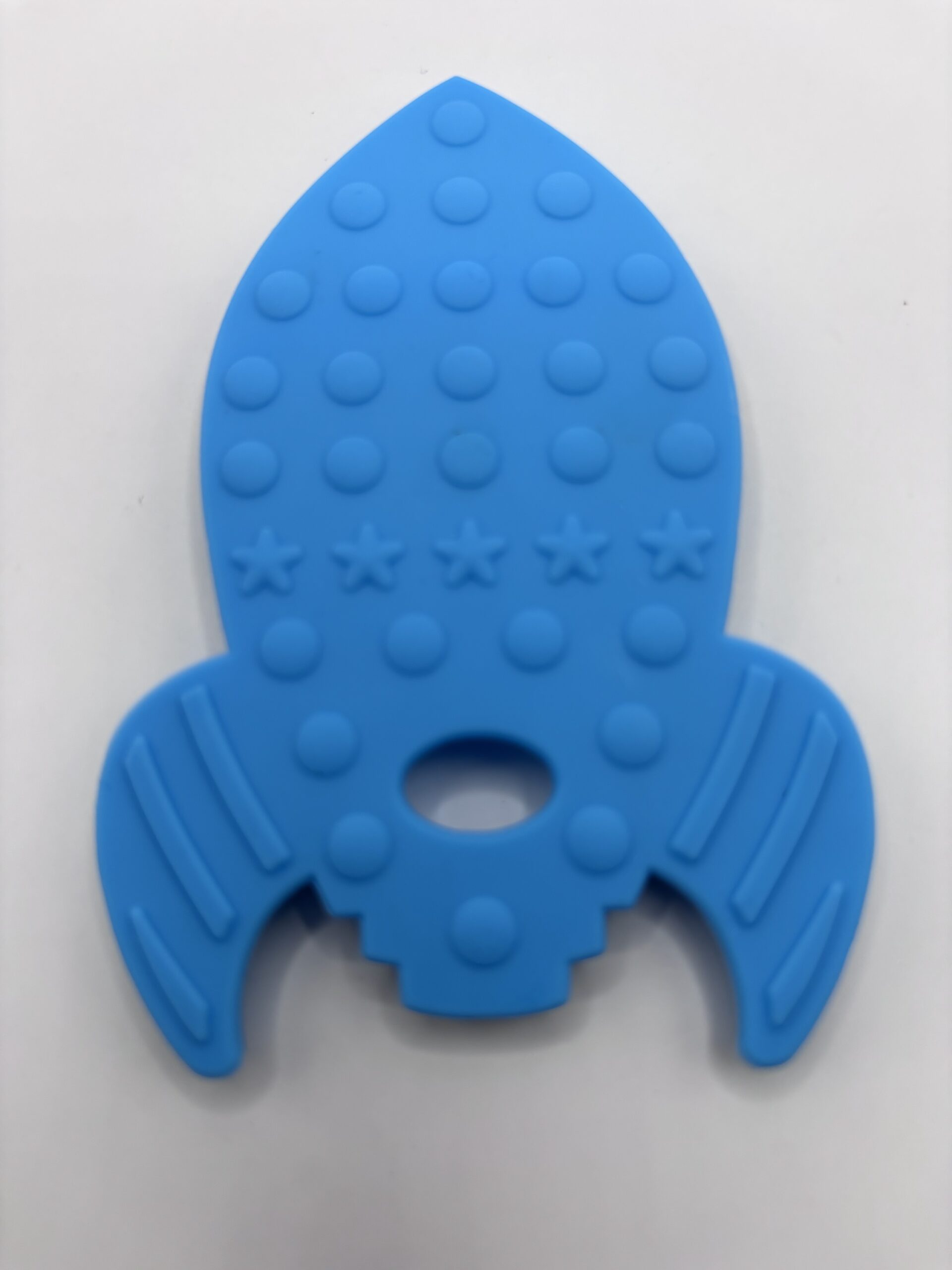 Silicone Blue Rocket Ship Teething Pendant