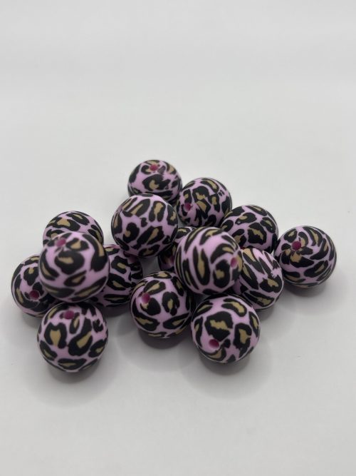 15mm Silicone Pink leopard beads