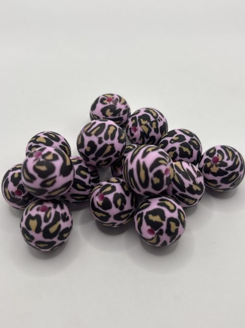 Silicone Round 19mm Pink Leopard Beads