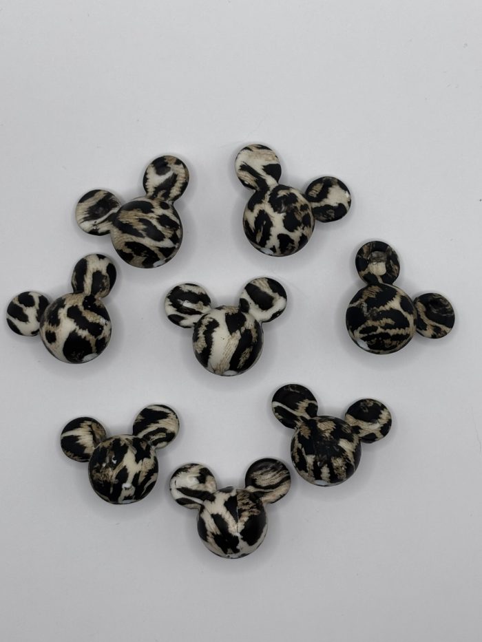 Silicone 12mm Creme Leopard Mickey Mouse Beads