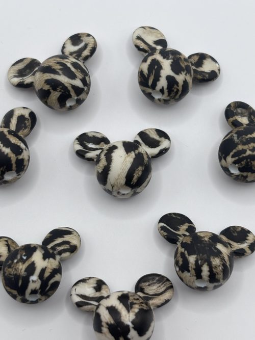 Silicone 12mm Creme Leopard Mickey Mouse Beads