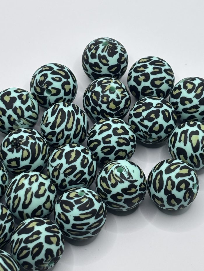 Silicone 19MM Mint Round Leopard Beads