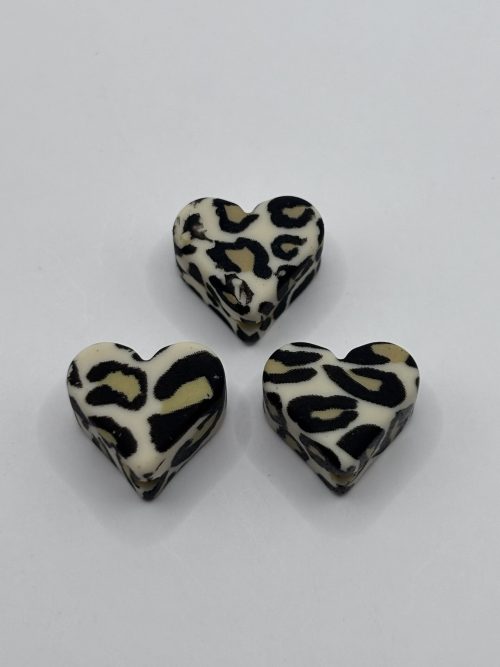 Silicone Creme Leopard Print heart Bead