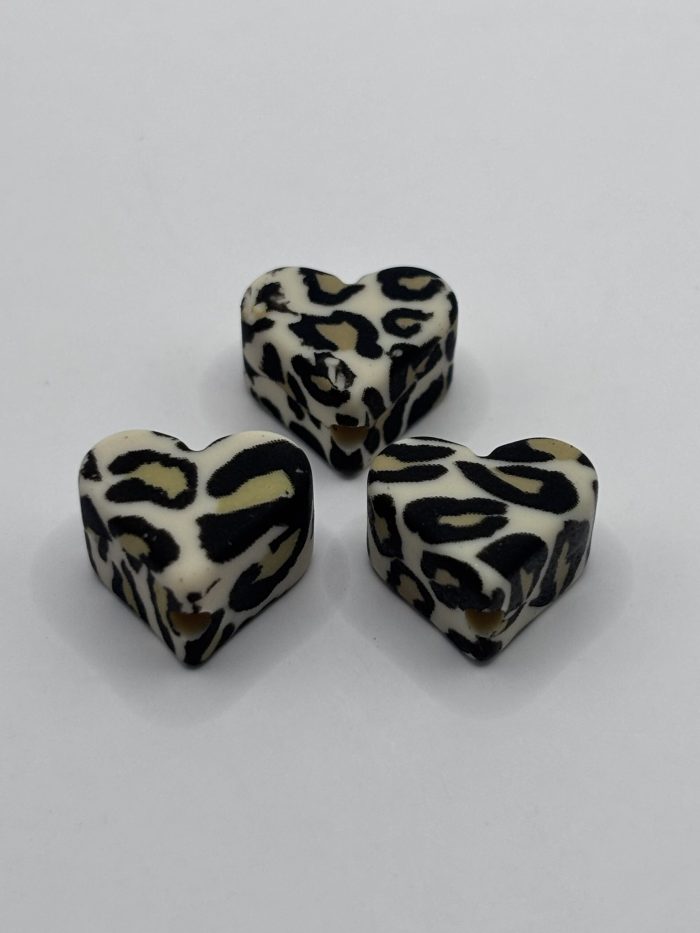 Silicone Creme Leopard Print heart Bead