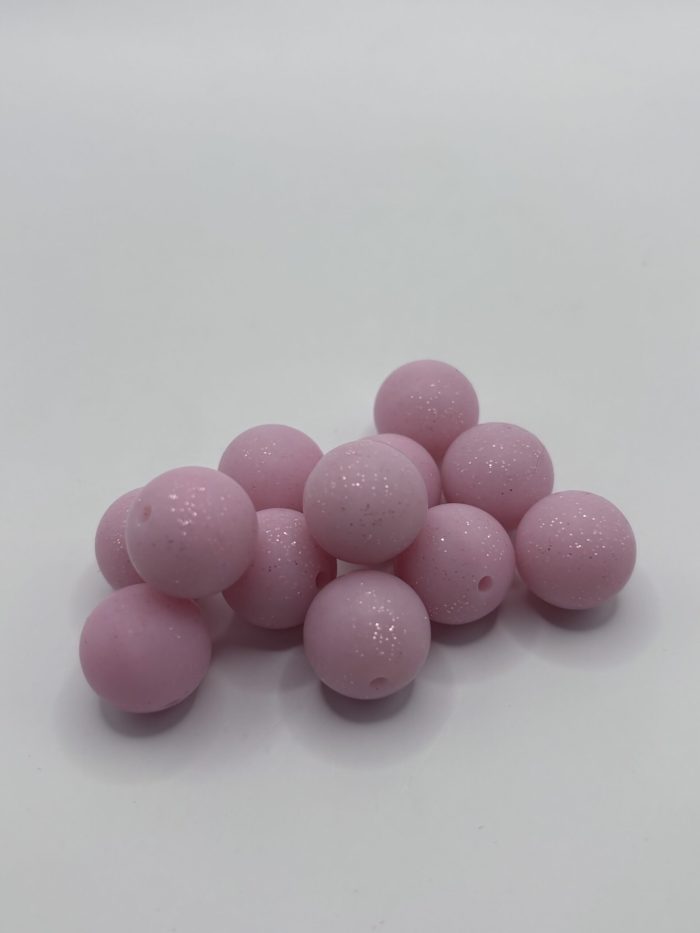 Silicone 15mm Pink sparkle Beads