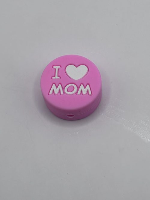 Silicone Pink I Love Mom Beads